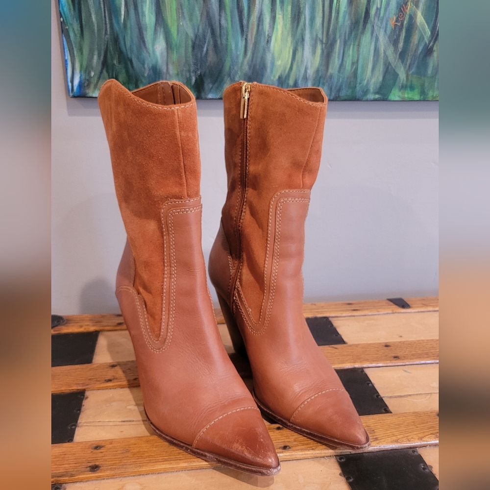 Vince Camuto- Suede and Leather , Leather Bootie Over Zip Up Bootie. Size 9.5